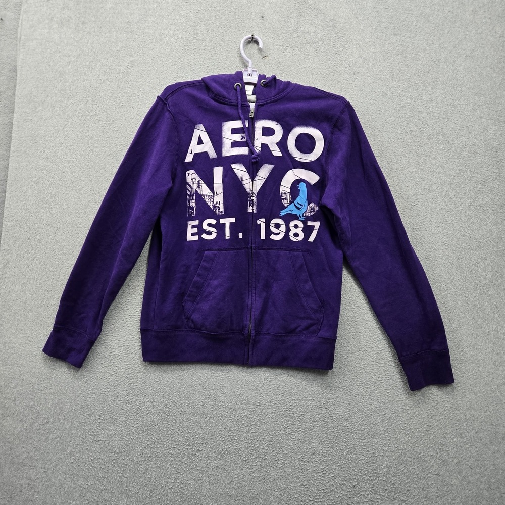 Aeropostale Women Hoodie M Purple Graphic Fleece Logo Spellout Y2K Skater